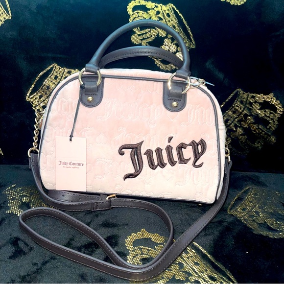 NWT Juicy Couture Velour Dusty Blush Chocolate Vintage Dreams Satchel - Picture 1 of 6